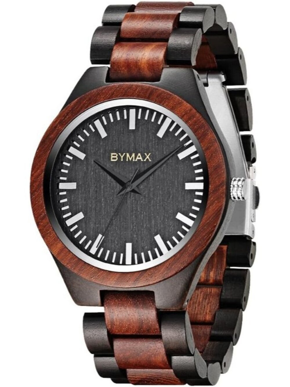 Men's Black Brown Analog Quartz Fashion Handmade Solid Round Wrist Wooden Watch